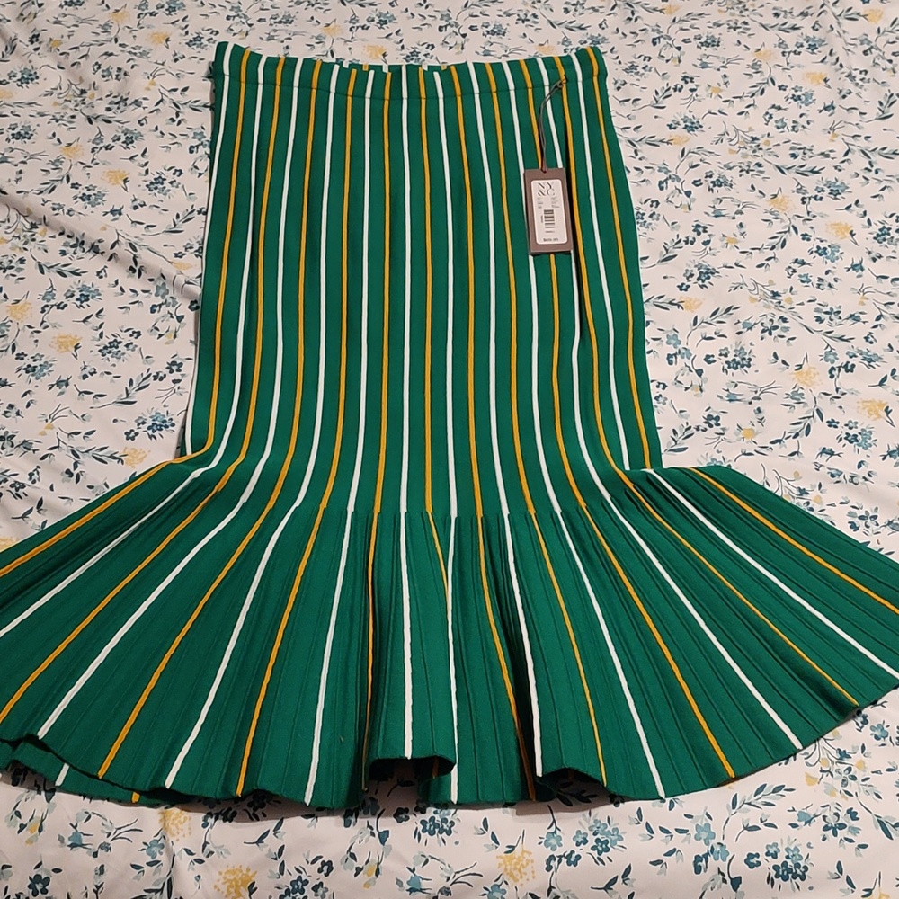 Eva Mendes New York & Company Green Stripe Pencil Skirt NWT
